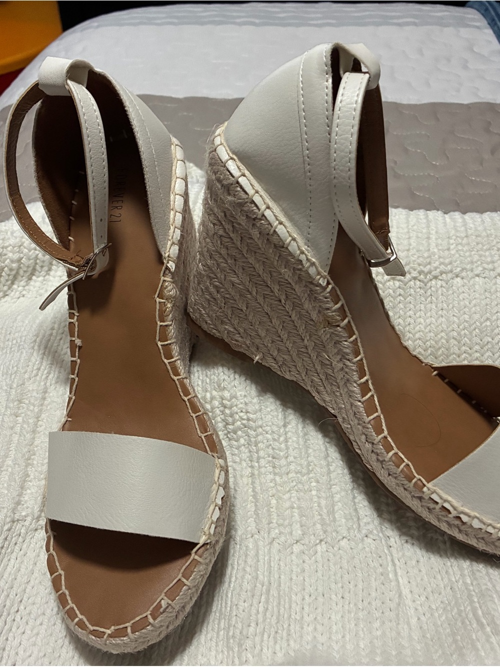 Women's White Espadrille Wedge Sandals - Ankle Strap